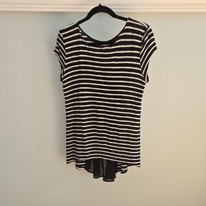 Kim & Cami Black and White Striped Short Sleeve Top with Sheer Inset NWOT Size S